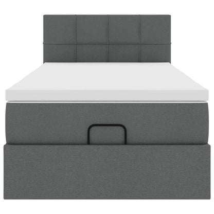 Lit ottoman avec matelas gris foncé 90x200 cm tissu