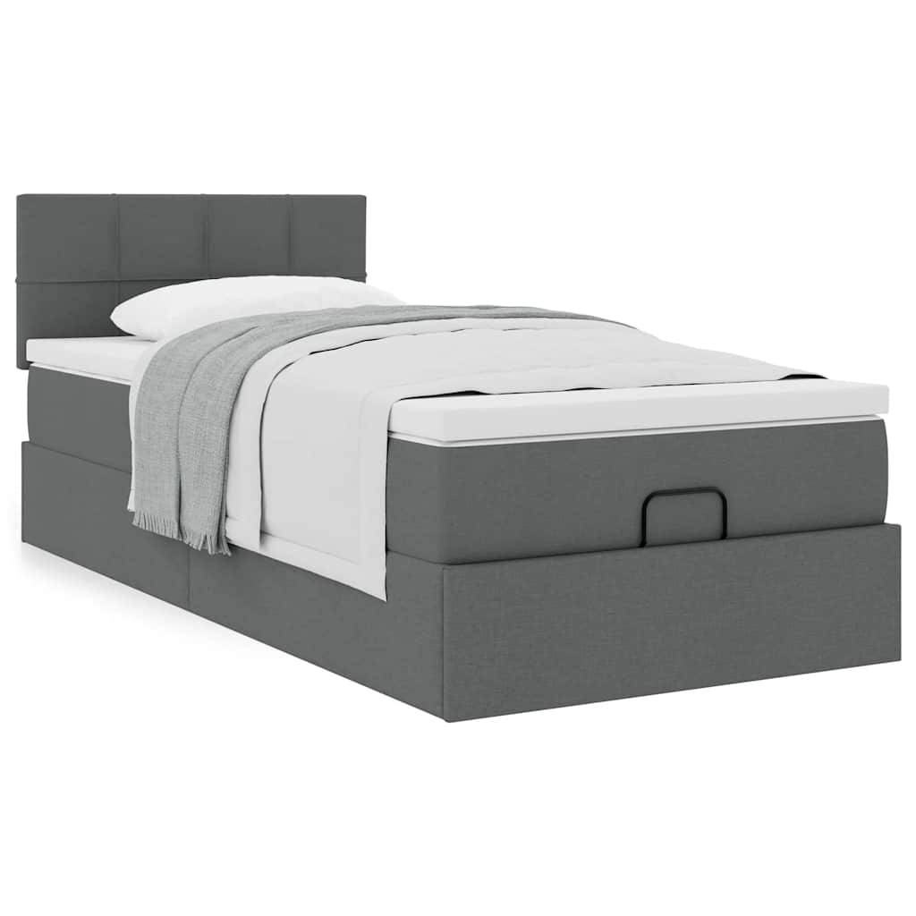 Lit ottoman avec matelas gris foncé 90x200 cm tissu