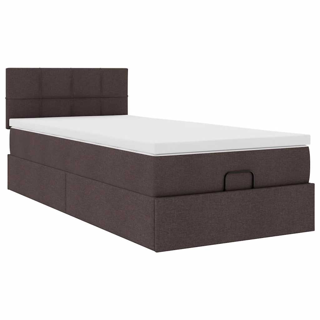 Lit ottoman avec matelas marron foncé 90x200 cm tissu