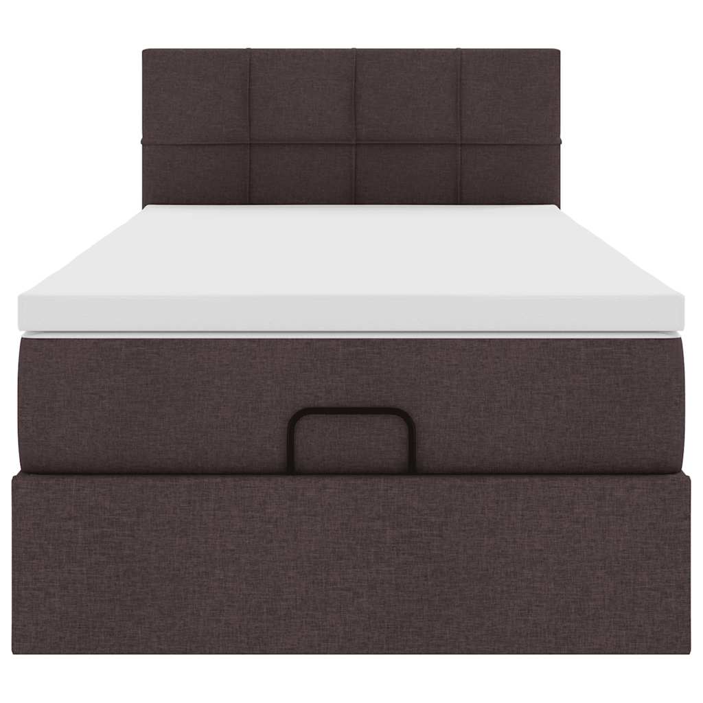 Lit ottoman avec matelas marron foncé 90x200 cm tissu