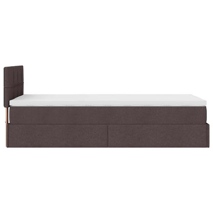 Lit ottoman avec matelas marron foncé 90x200 cm tissu