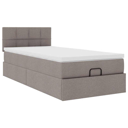 Lit ottoman avec matelas taupe 90x200 cm tissu