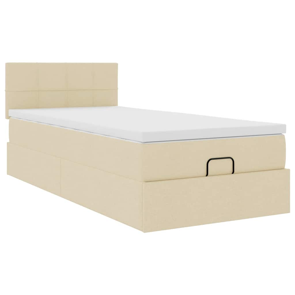 Lit ottoman avec matelas crème 90x200 cm tissu