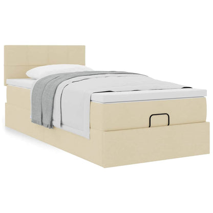 Lit ottoman avec matelas crème 90x200 cm tissu