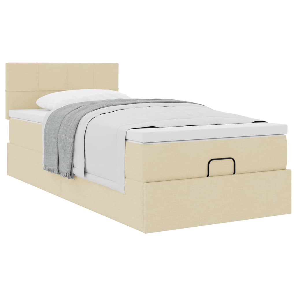 Lit ottoman avec matelas crème 90x200 cm tissu