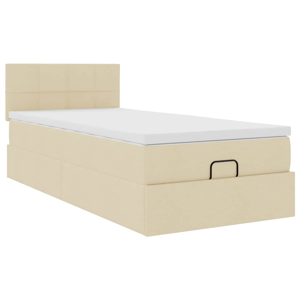 Lit ottoman avec matelas crème 90x200 cm tissu