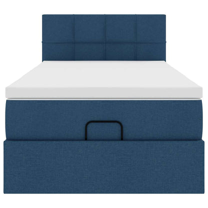 Lit ottoman avec matelas bleu 90x200 cm tissu