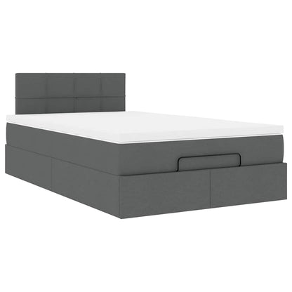 Lit ottoman avec matelas gris foncé 120x190 cm tissu