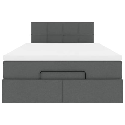 Lit ottoman avec matelas gris foncé 120x190 cm tissu