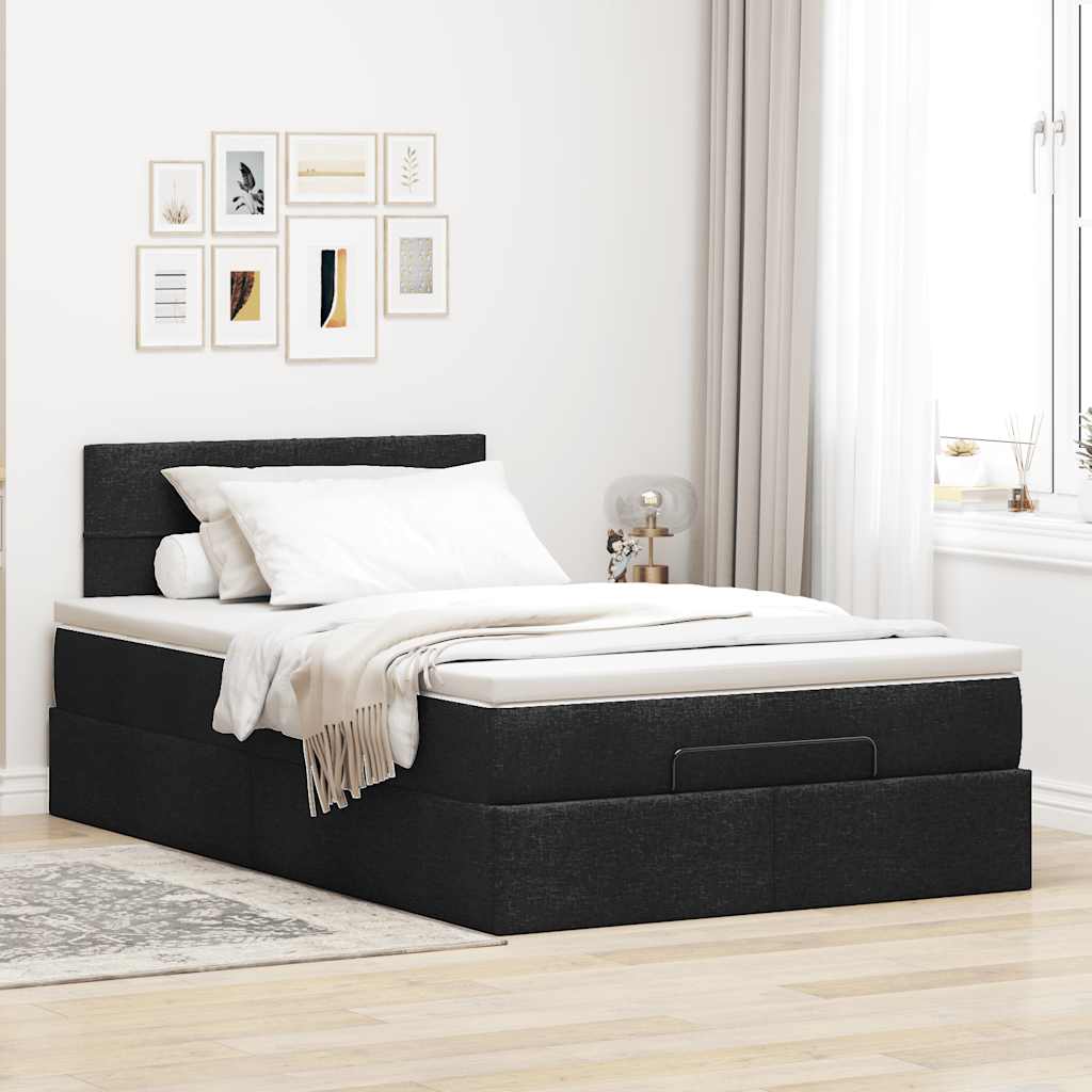 Lit ottoman avec matelas noir 120x190 cm tissu