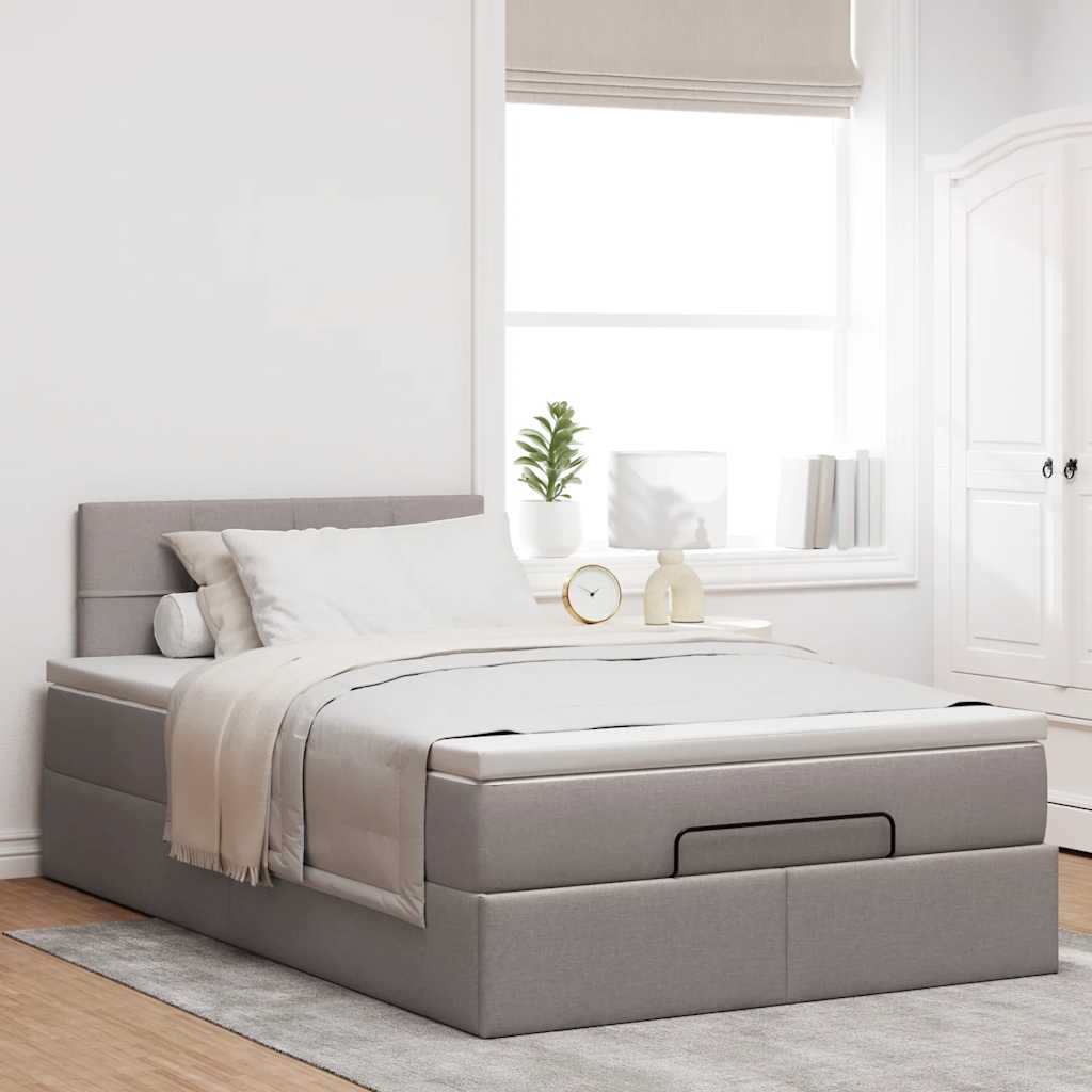 Cadre de lit ottoman avec matelas taupe 120x190 cm tissu