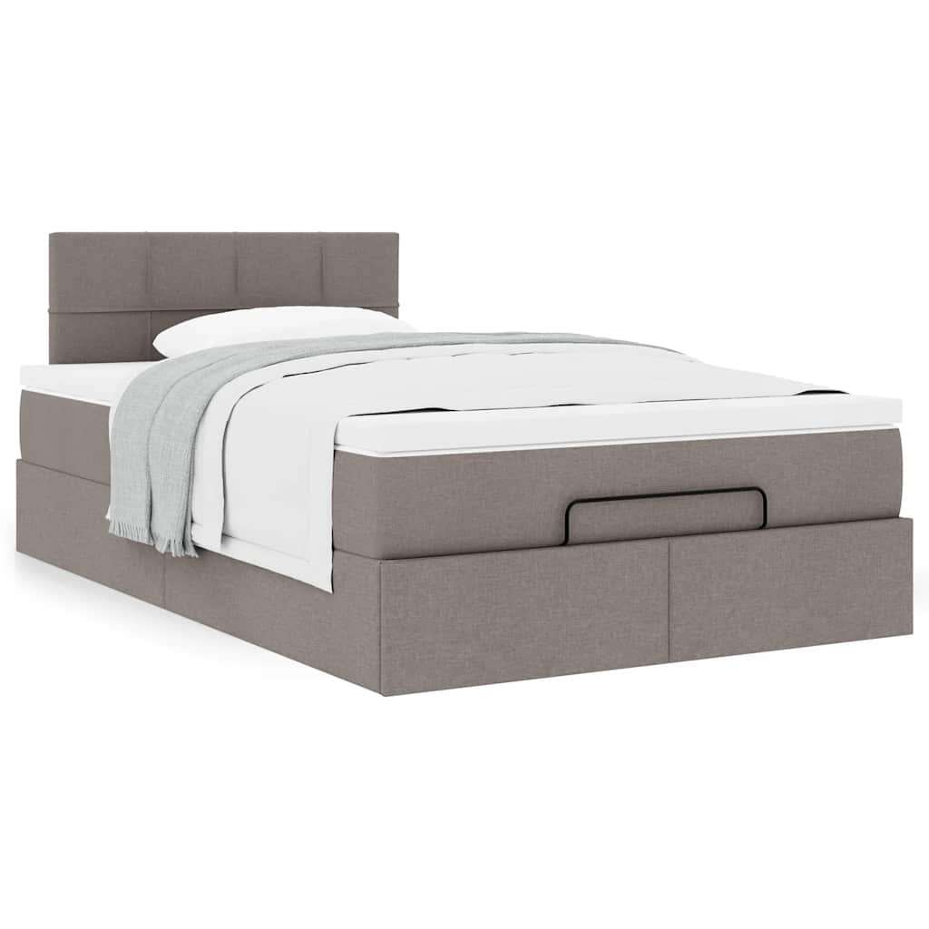 Cadre de lit ottoman avec matelas taupe 120x190 cm tissu