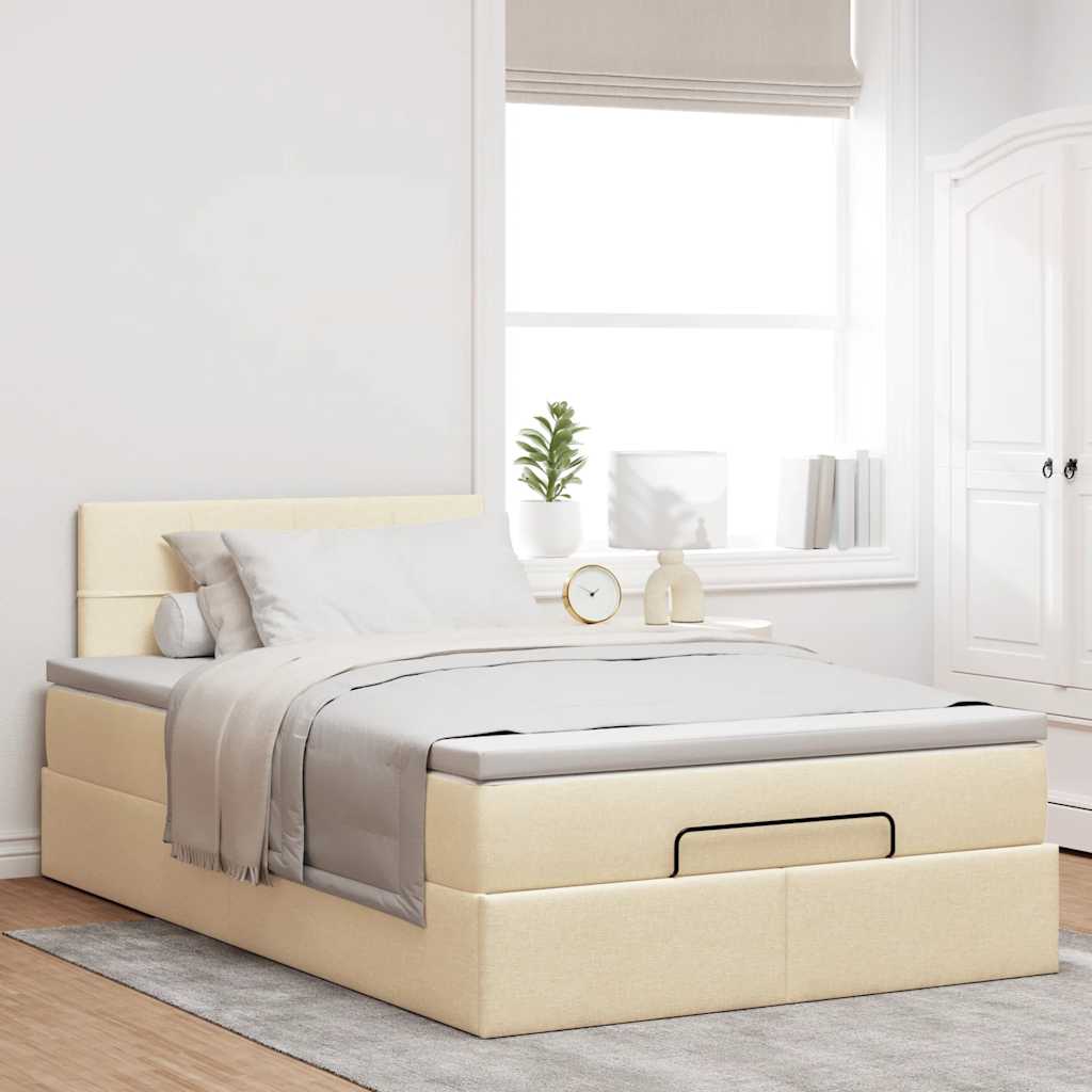 Cadre de lit ottoman avec matelas crème 120x190 cm tissu