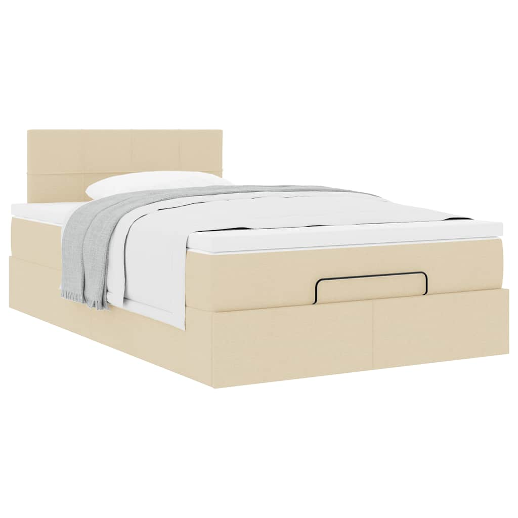 Cadre de lit ottoman avec matelas crème 120x190 cm tissu