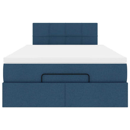 Cadre de lit ottoman avec matelas bleu 120x190 cm tissu