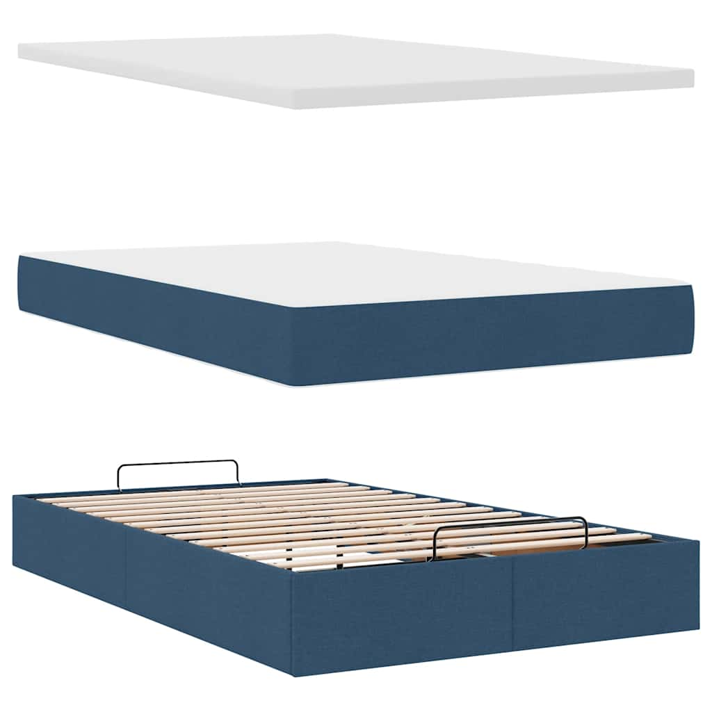 Cadre de lit ottoman avec matelas bleu 120x190 cm tissu