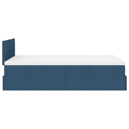 Cadre de lit ottoman avec matelas bleu 120x190 cm tissu