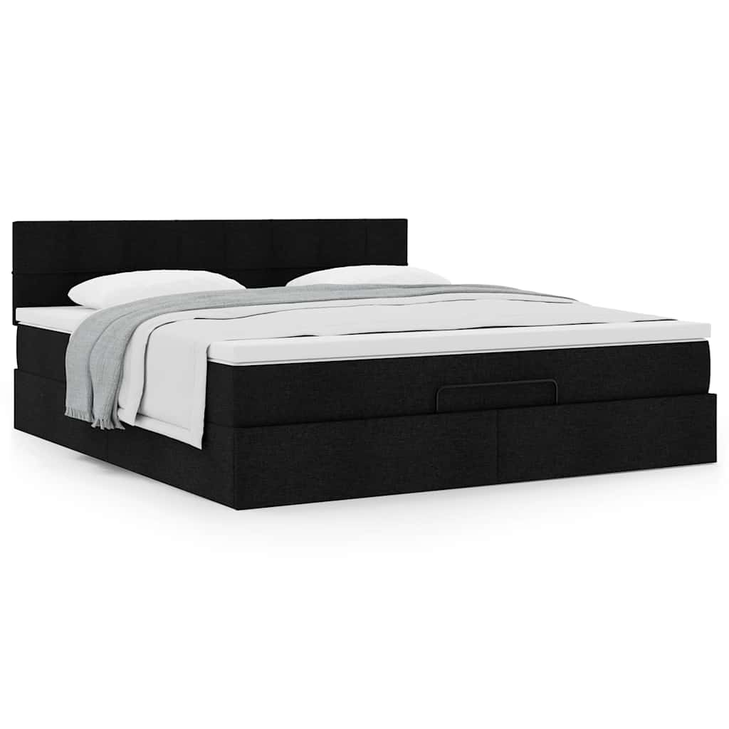 Cadre de lit ottoman avec matelas noir 180x200 cm tissu