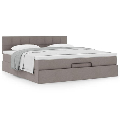 Cadre de lit ottoman avec matelas taupe 180x200 cm tissu