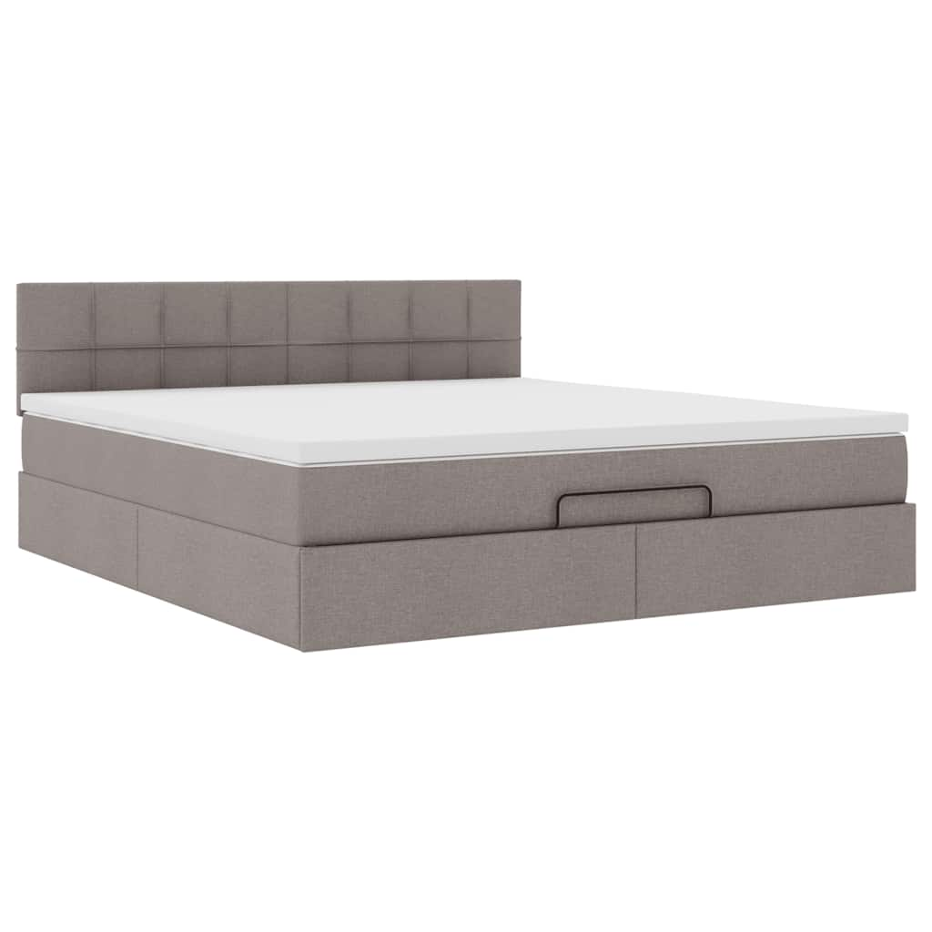 Cadre de lit ottoman avec matelas taupe 180x200 cm tissu