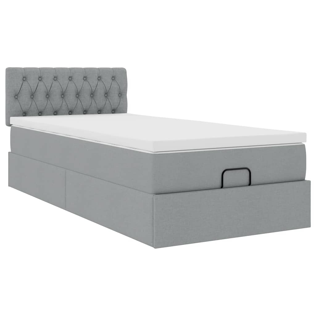 Lit ottoman avec matelas gris clair 90x200 cm tissu