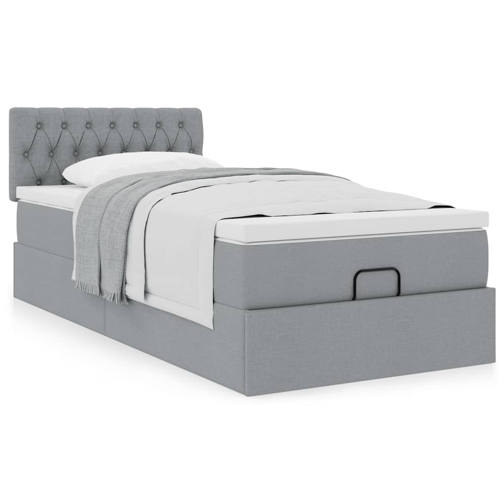 Lit ottoman avec matelas gris clair 90x200 cm tissu