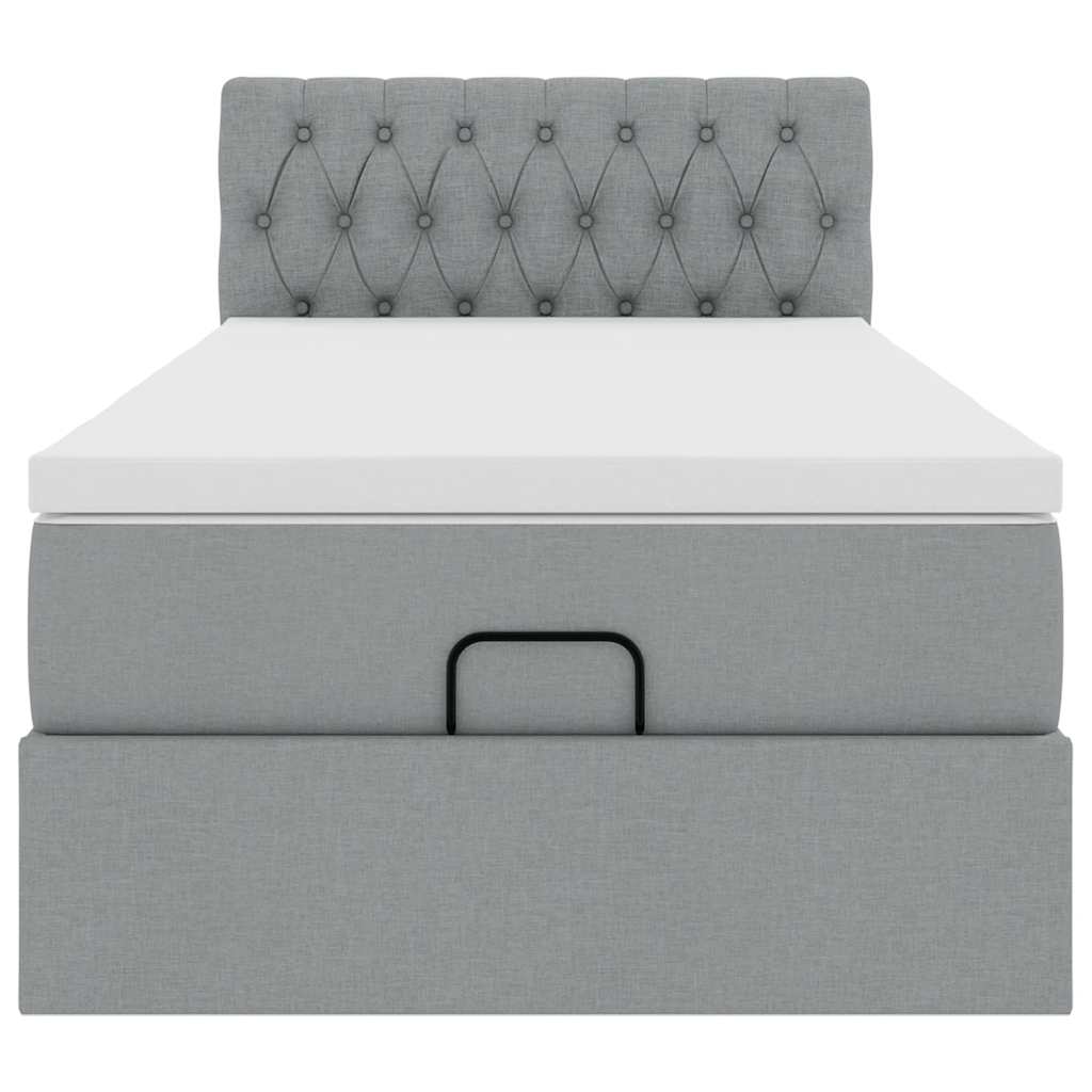 Lit ottoman avec matelas gris clair 90x200 cm tissu