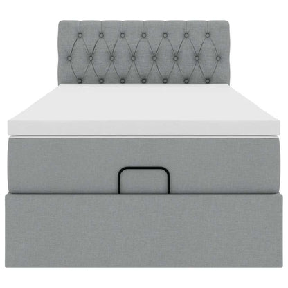 Lit ottoman avec matelas gris clair 90x200 cm tissu