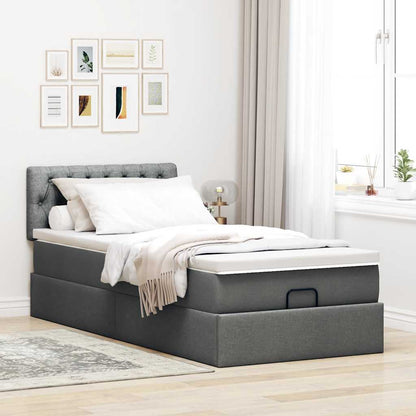 Lit ottoman avec matelas gris foncé 90x200 cm tissu