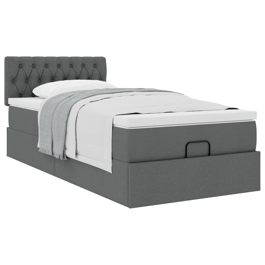 Lit ottoman avec matelas gris foncé 90x200 cm tissu