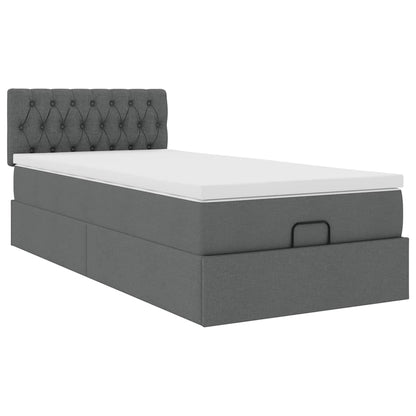 Lit ottoman avec matelas gris foncé 90x200 cm tissu