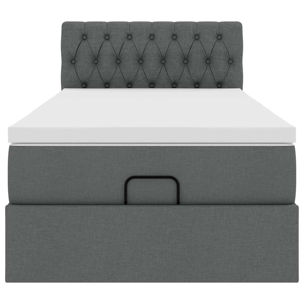 Lit ottoman avec matelas gris foncé 90x200 cm tissu