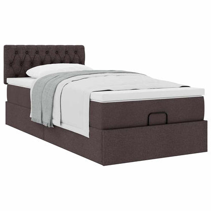 Lit ottoman avec matelas marron foncé 90x200 cm tissu