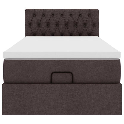 Lit ottoman avec matelas marron foncé 90x200 cm tissu