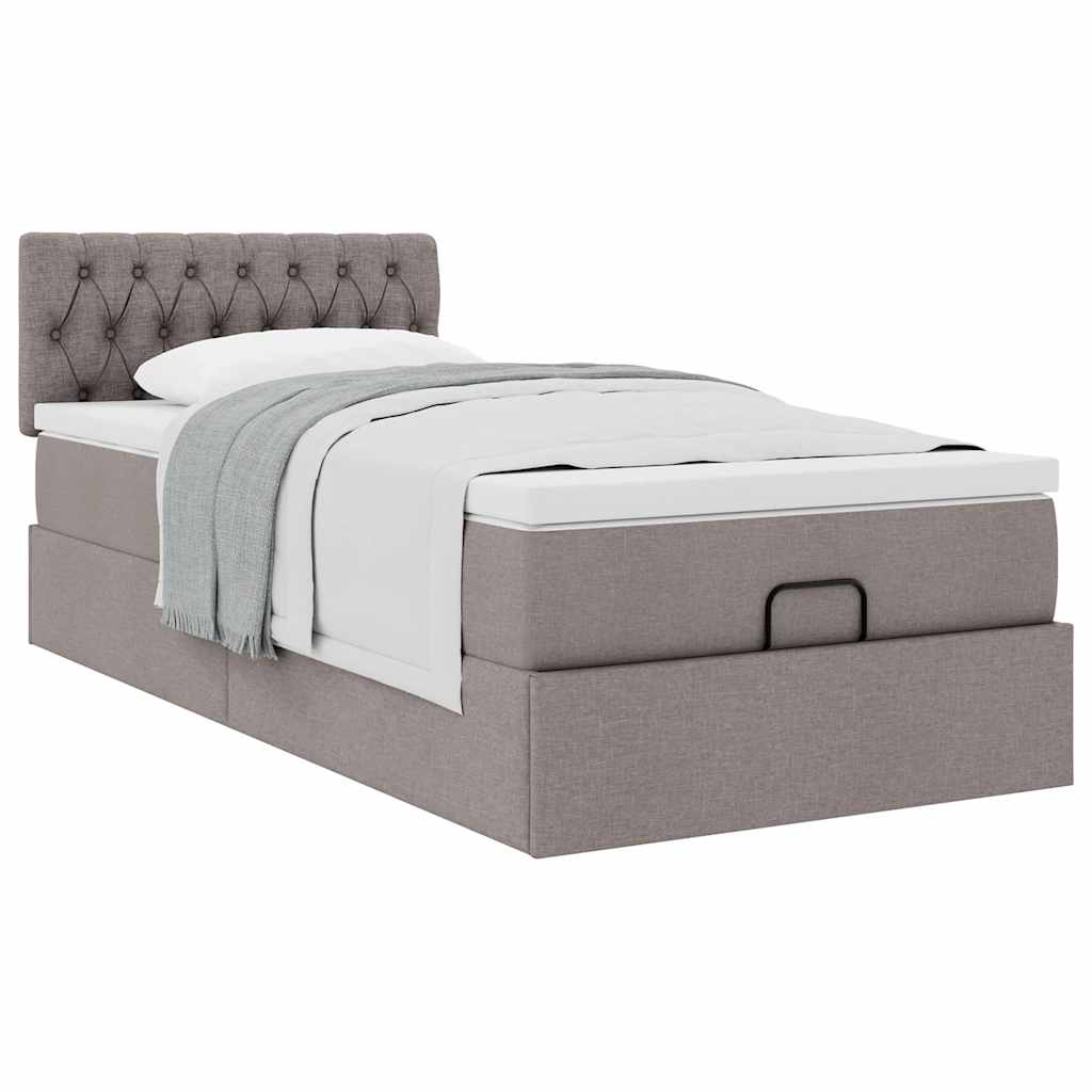 Lit ottoman avec matelas taupe 90x200 cm tissu