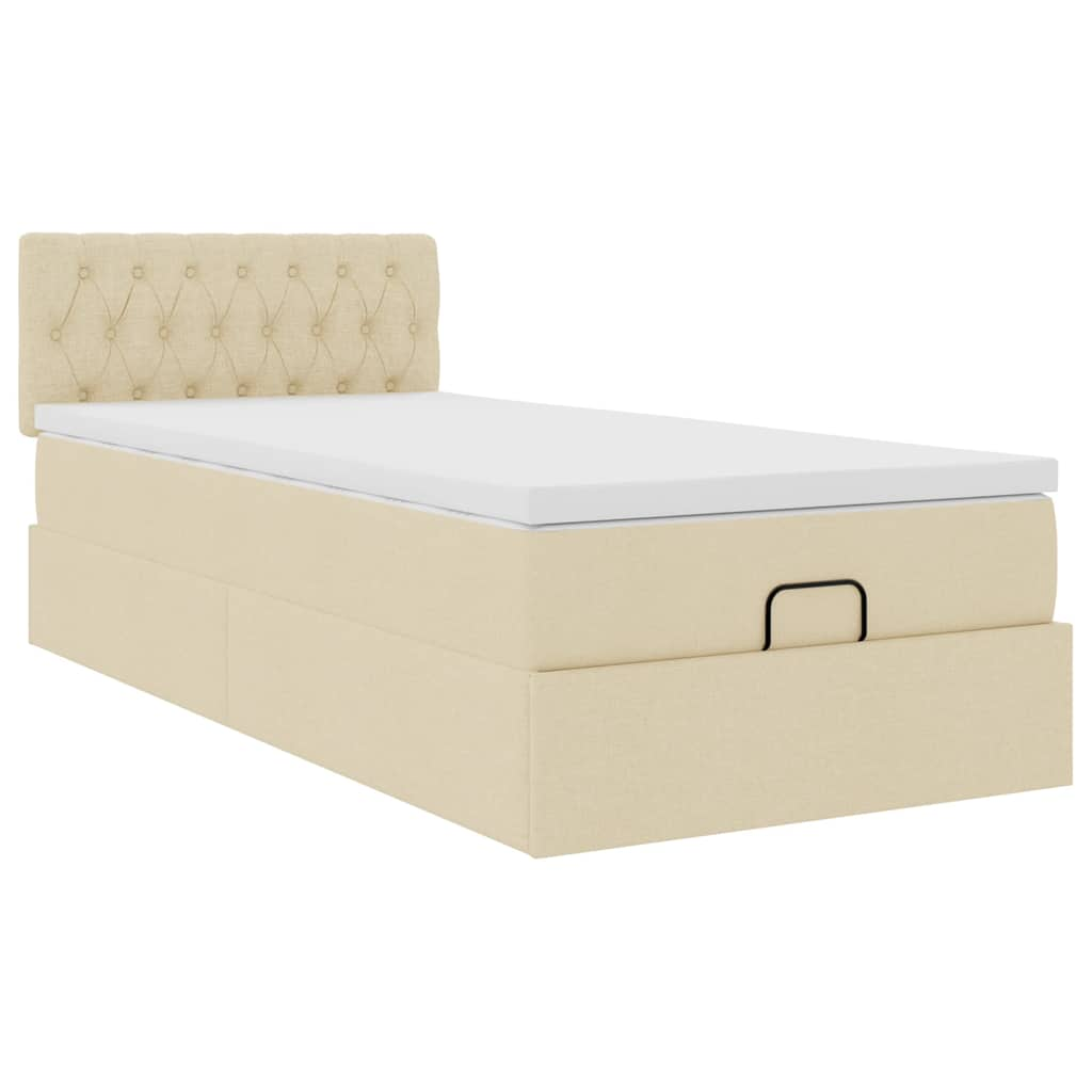 Lit ottoman avec matelas crème 90x200 cm tissu