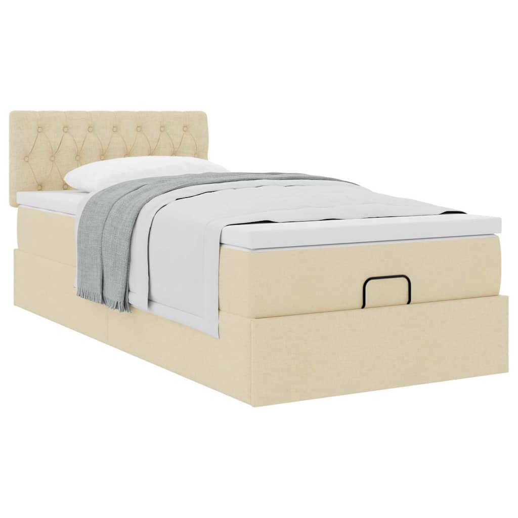 Lit ottoman avec matelas crème 90x200 cm tissu