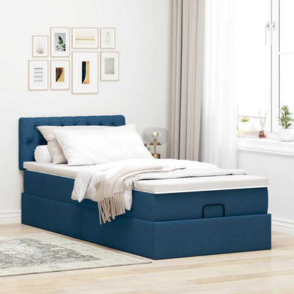 Lit ottoman avec matelas bleu 90x200 cm tissu