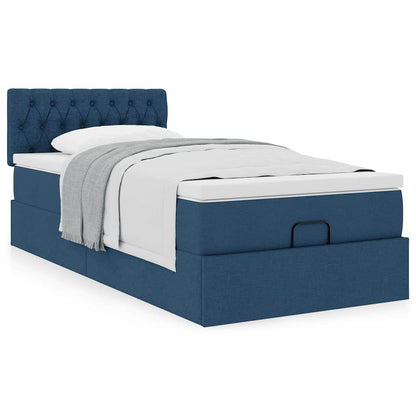 Lit ottoman avec matelas bleu 90x200 cm tissu