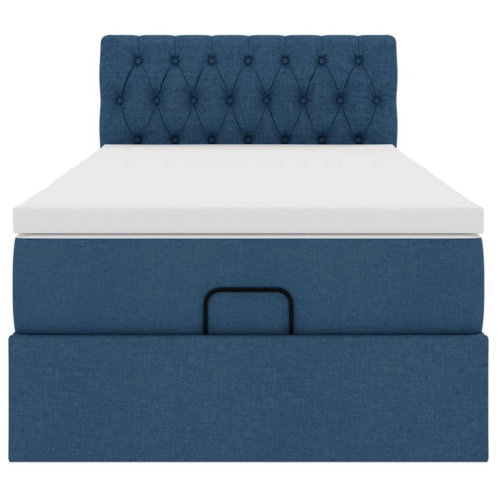 Lit ottoman avec matelas bleu 90x200 cm tissu