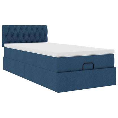 Lit ottoman avec matelas bleu 90x200 cm tissu