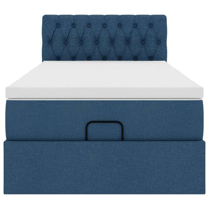 Lit ottoman avec matelas bleu 90x200 cm tissu