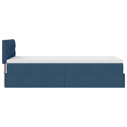 Lit ottoman avec matelas bleu 90x200 cm tissu