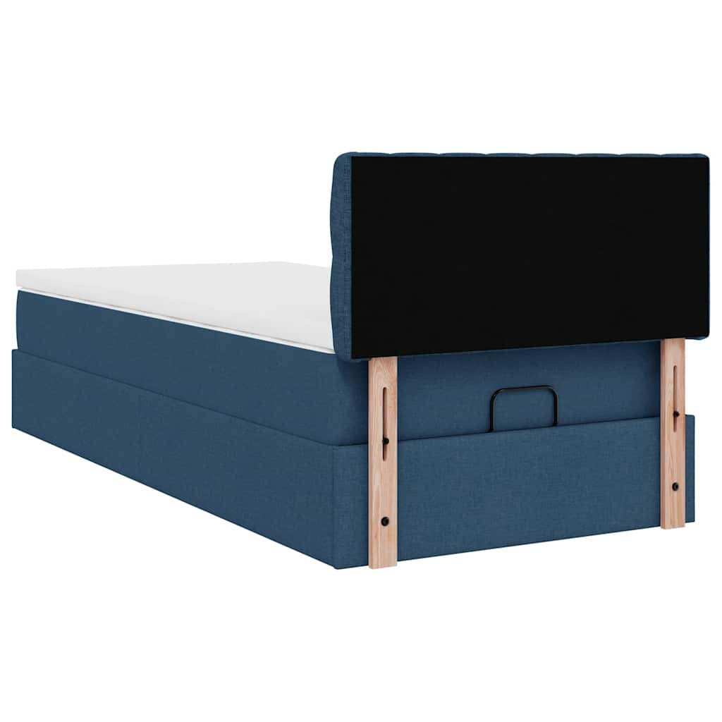 Lit ottoman avec matelas bleu 90x200 cm tissu