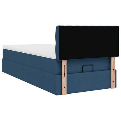 Lit ottoman avec matelas bleu 90x200 cm tissu