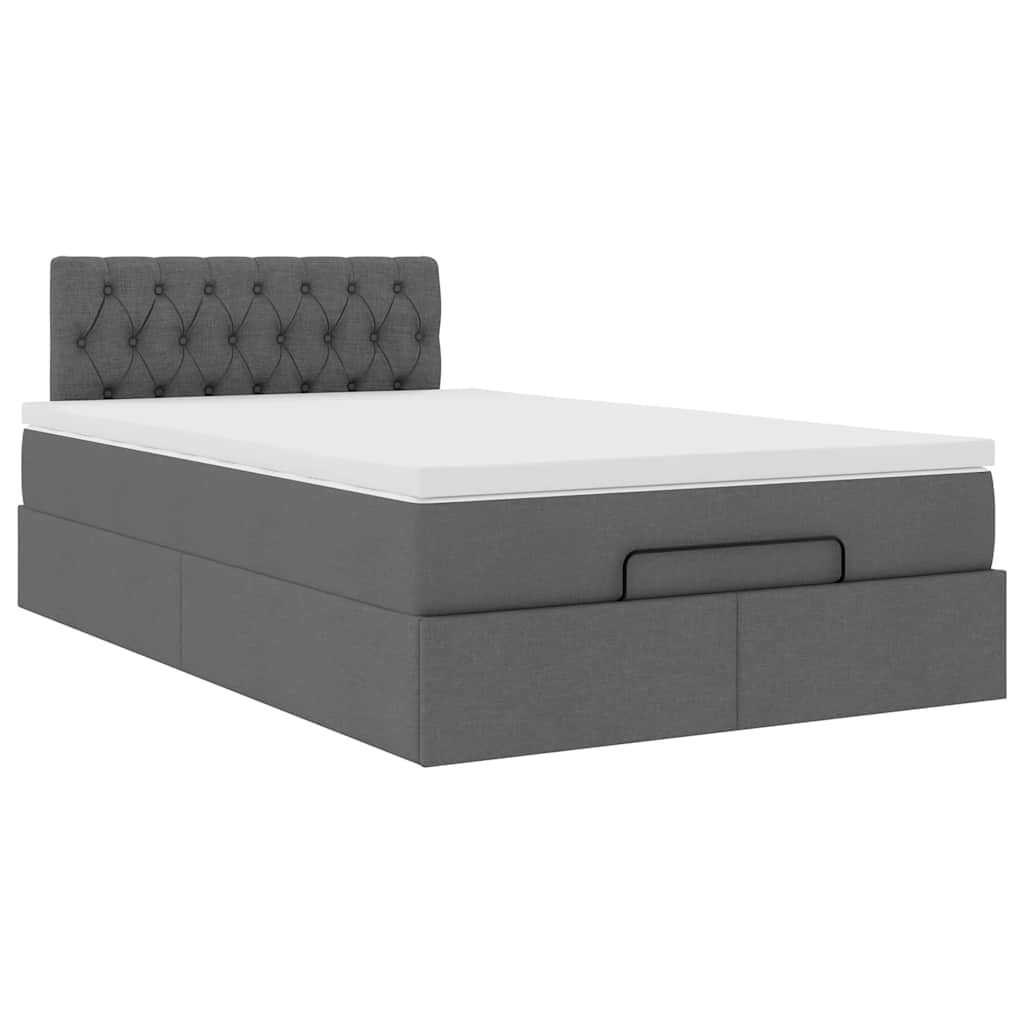 Lit ottoman avec matelas gris foncé 120x190 cm tissu