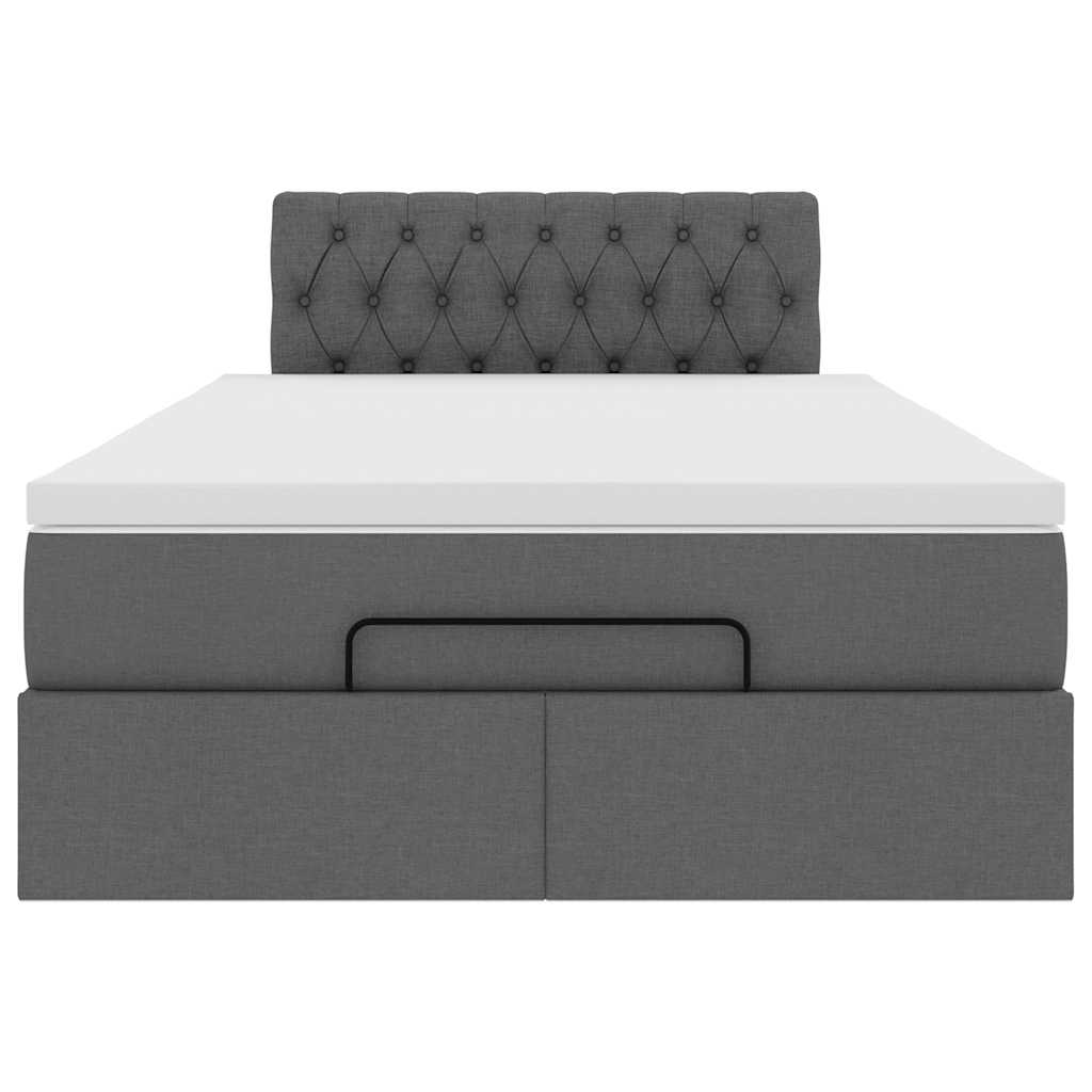 Lit ottoman avec matelas gris foncé 120x190 cm tissu