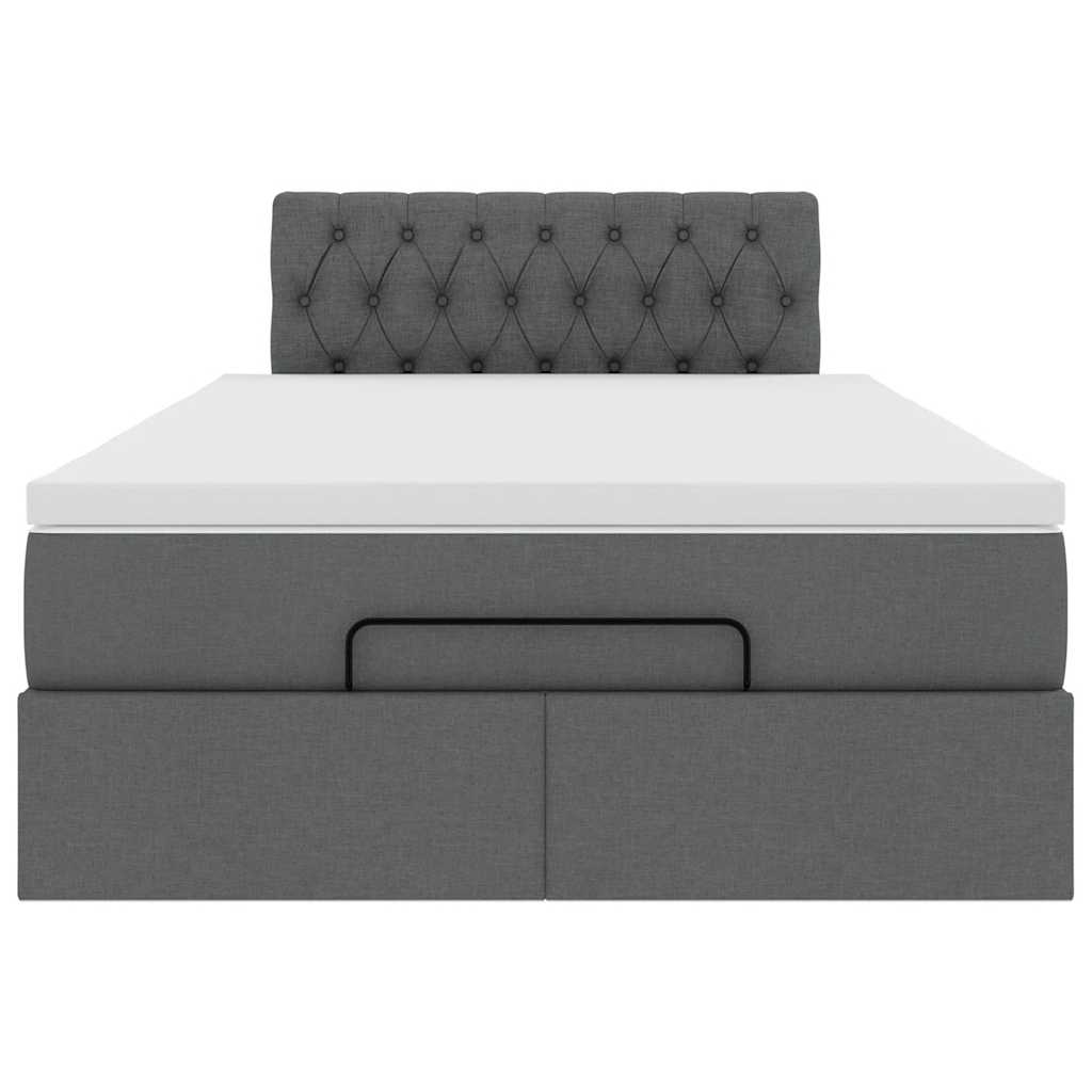 Lit ottoman avec matelas gris foncé 120x190 cm tissu