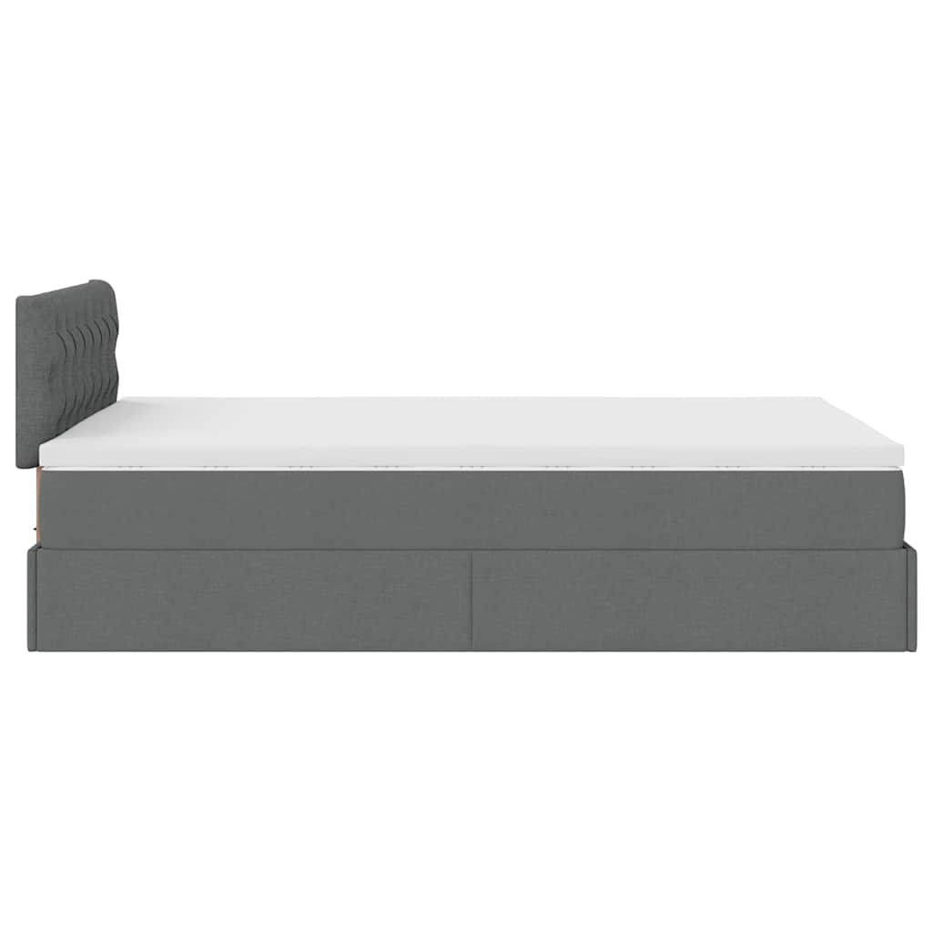 Lit ottoman avec matelas gris foncé 120x190 cm tissu