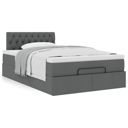 Lit ottoman avec matelas gris foncé 120x190 cm tissu